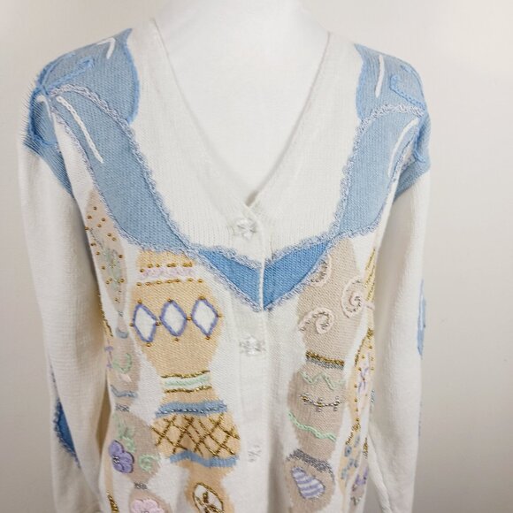 Storybook Knits Christmas, Holiday Cardigan Sweater, Ornaments & Ribbon, Size M - Picture 6 of 16